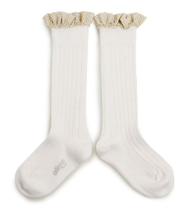 [COLLEGIEN] 꼴레지앙 Apolline - Gingham Ruffle Ribbed Knee- high Socks (니삭스) 3Colors